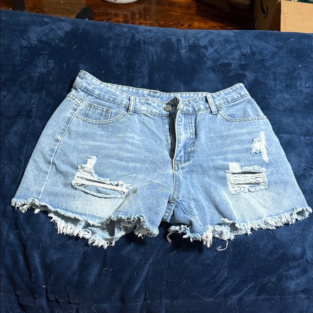 SHEIN Light Blue Distressed Jean Shorts